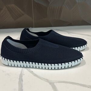 Eric Michael Navy Knit Slip-On Loafers